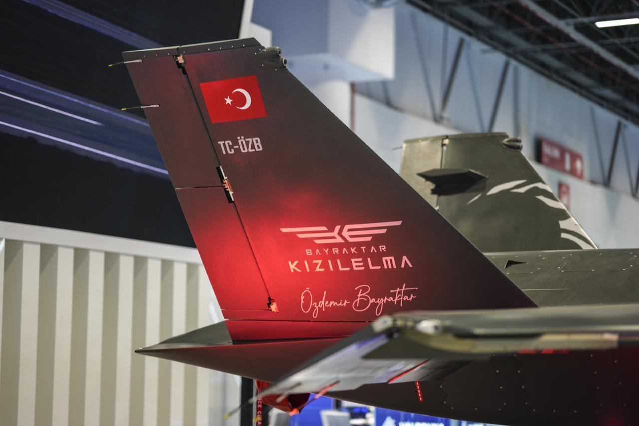 Bayraktar Kizilelma Unmanned Combat Aircraft (UCA), developed by Baykar, is displayed at the 2026 International Defense and Aerospace Exhibition in Istanbul, May 5, 2026. (AA Photo)