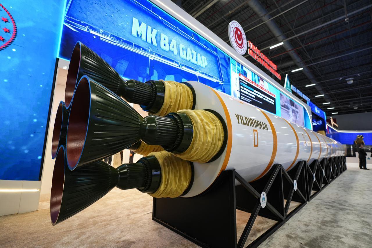 "Yildirimhan" intercontinental hypersonic ballistic missile (ICBM), developed by the Turkish National Defense Ministry R&D Center at the SAHA 2026 International Defense, Aerospace and Space Industry Exhibition in Istanbul, May 5, 2026. (AA Photo)