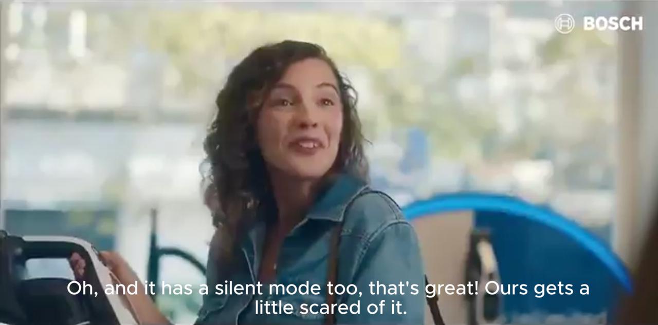 A woman discusses a Bosch appliance’s silent mode during the company’s Mother’s Day advertisement, Istanbul, Türkiye, May 4, 2026. (Screengrab from ad)