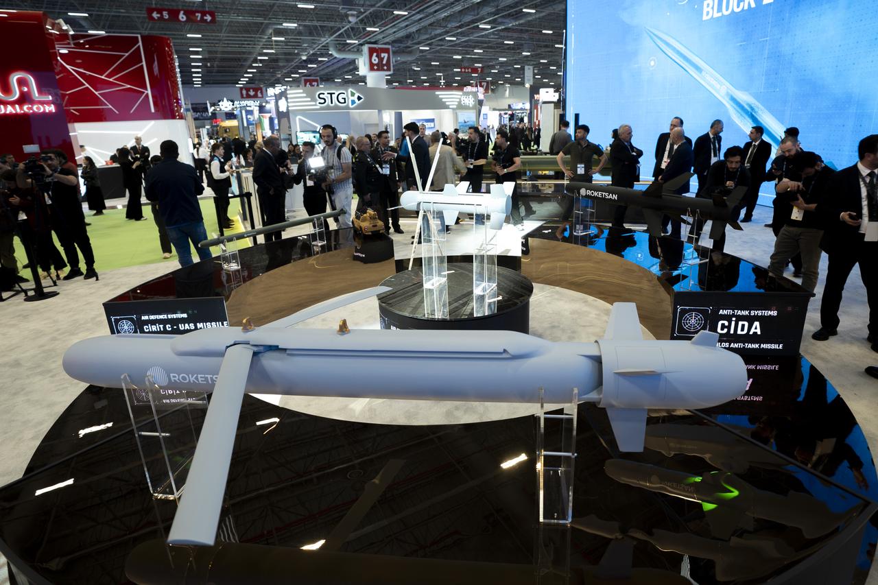 Roketsan introduces its mini cruise missile to the public for the first time at the SAHA 2026 International Defense, Aerospace and Space Industry Fair in Istanbul, May 5, 2026. (AA Photo)
