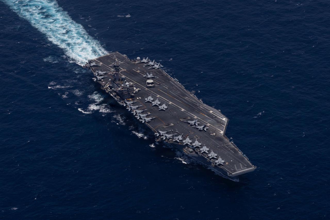 Nimitz-class aircraft carrier USS George H.W. Bush (CVN 77) sails in the Arabian Sea, May 3, 2026. (Photo via U.S. Navy)