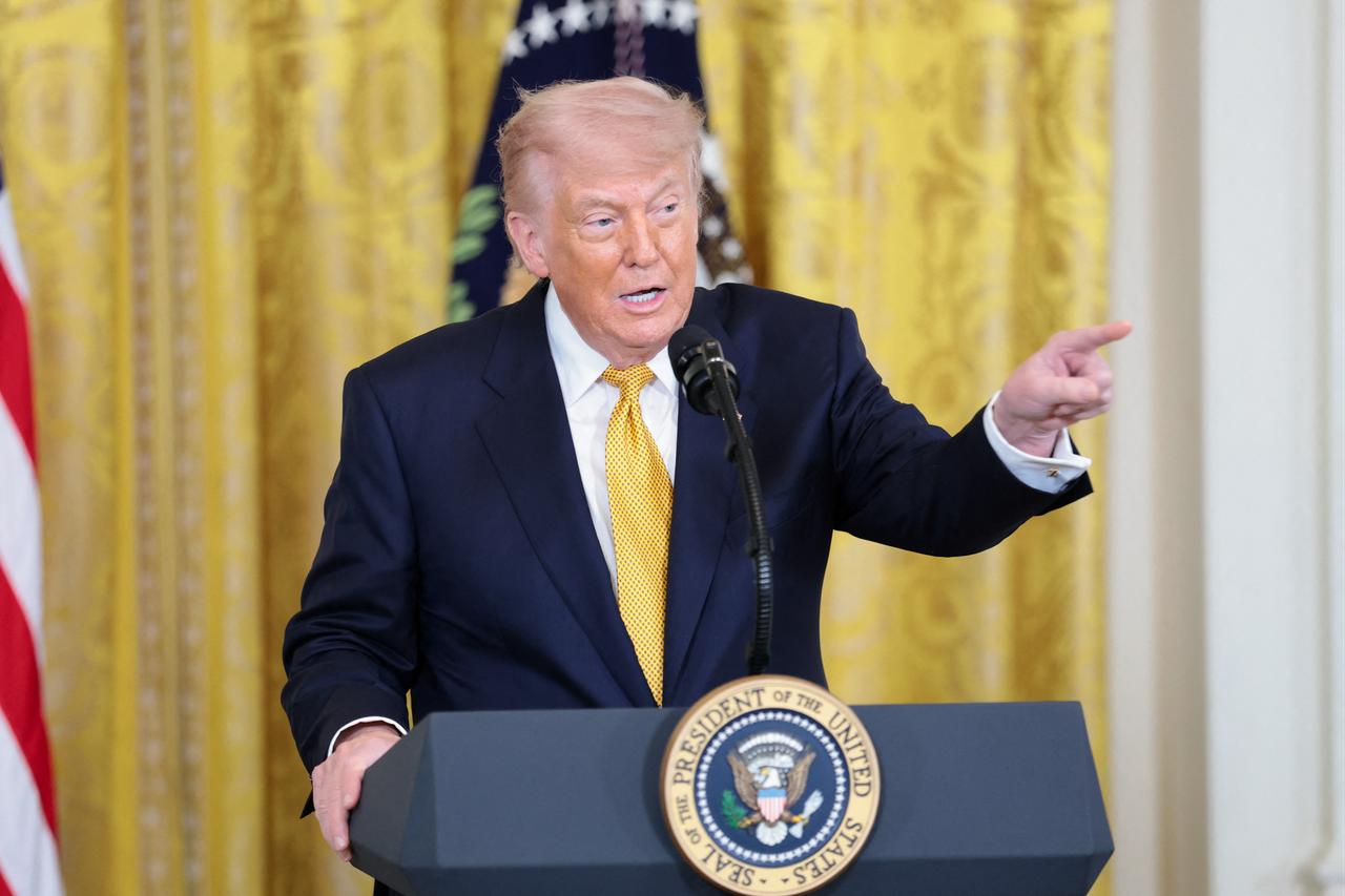 U.S. President Donald Trump speaks during a military mothers celebration in the East Room of the White House in Washington, DC, May 6, 2026. (AFP Photo)