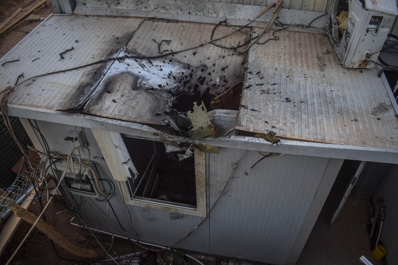 A general view of a rood damaged by a mortar blast at the former Africa Corps barracks at Camp 2 in Kidal, Mali, May 6, 2026. (AFP Photo)