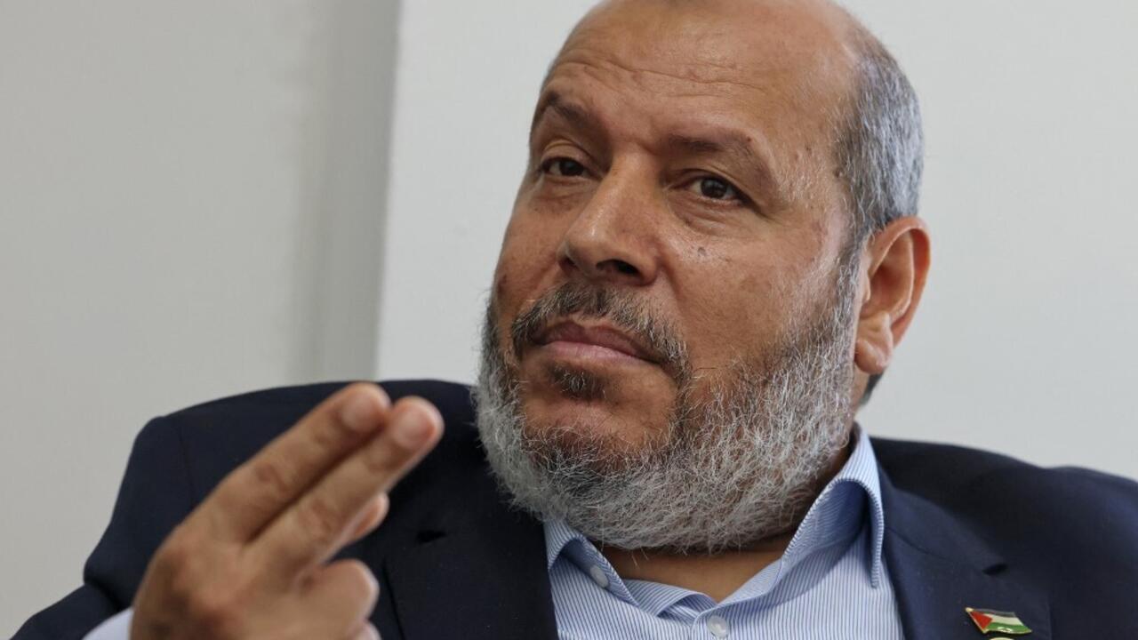 Khalil al-Hayya, chief negotiator of Hamas, during an interview with AFP in his office in Gaza City, on April 21, 2021. (AFP Photo)