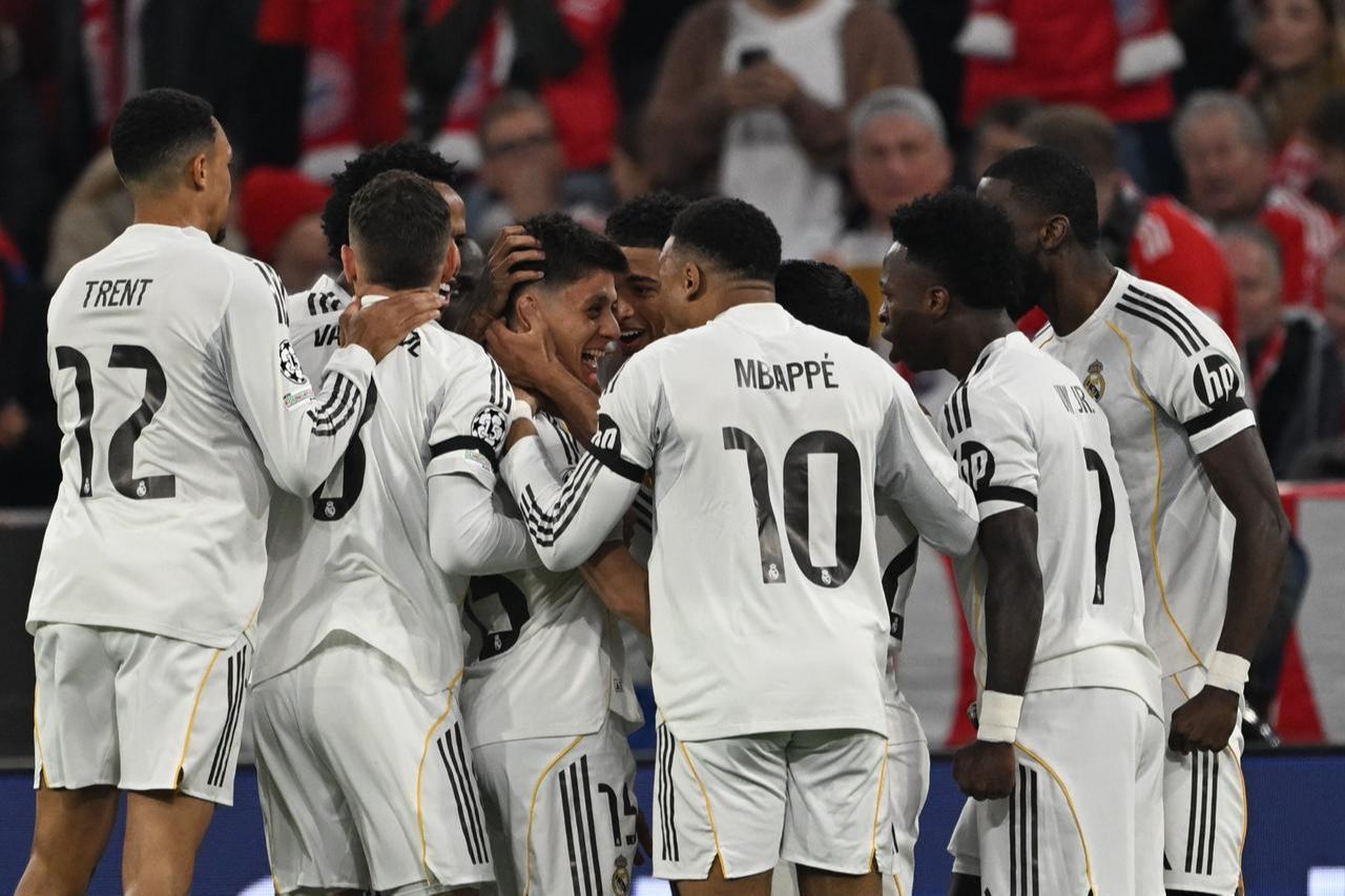 Arda Guler of Real Madrid celebrates after scoring a goal during the UEFA Champions League 2025/26 Quarter-Final Second Leg match between FC Bayern Munich and Real Madrid CF at Football Arena Munich in Munich, Germany, April 15, 2026 . (AA Photo)