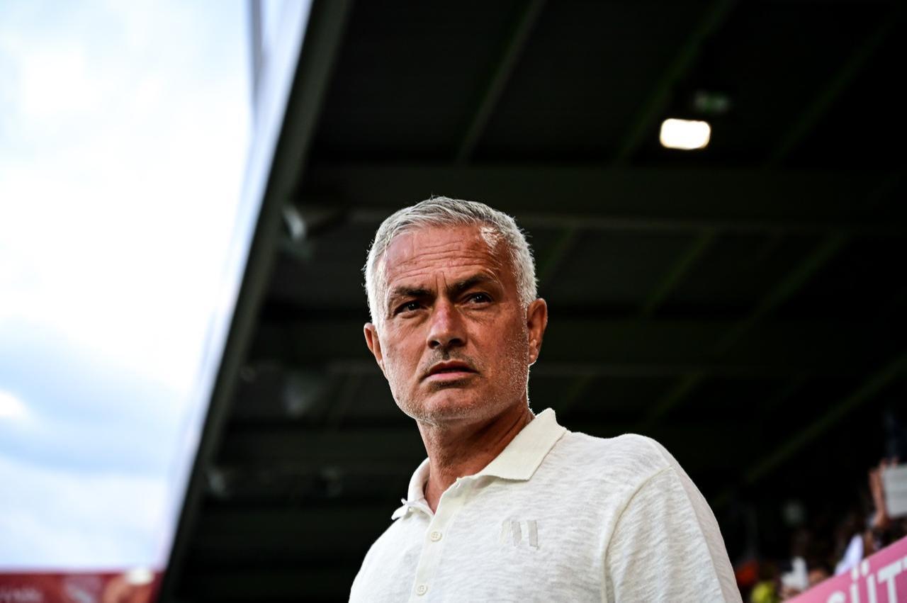 Jose Mourinho present on the sidelines before first leg of the UEFA Champions League second qualifying round, Switzerland's Lugano team hosting Fenerbahce at Thun Stadium in Switzerland on 23 July, 2024. (Anadolu Images)