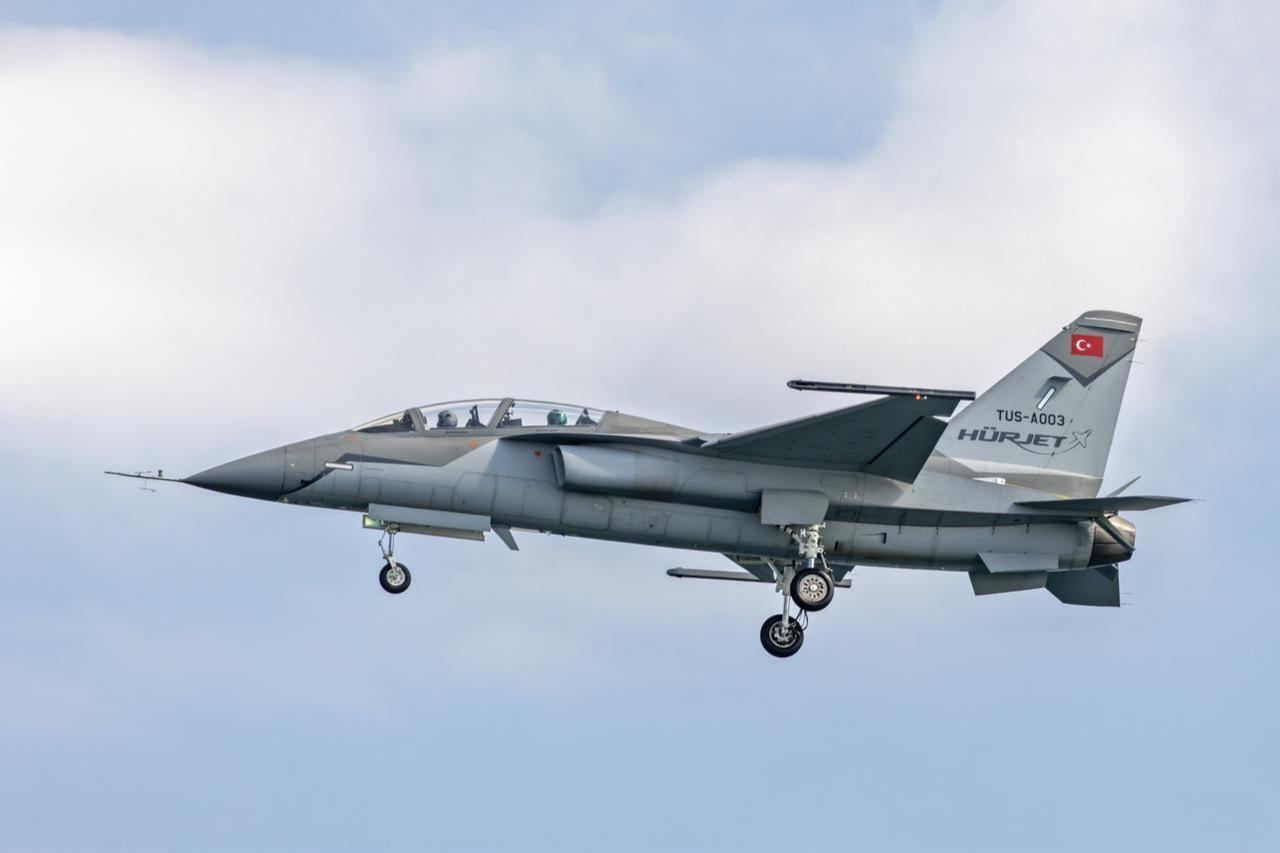 A prototype of Hurjet, Türkiyes first domestically produced jet trainer and light attack aircraft on July 19, 2025 in Istanbul, Türkiye. (AA Photo)
