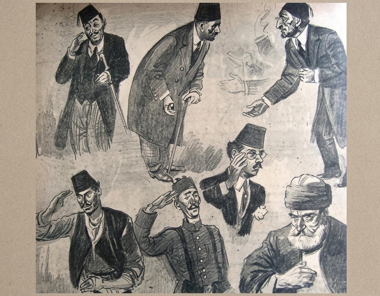 Illustration showing various forms of temenna and Ottoman greeting gestures, reflecting different levels of respect and social hierarchy (Image via ekrembugraekinci.com).
