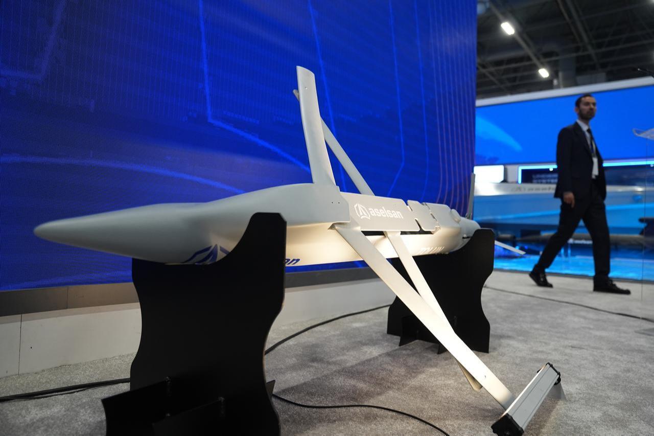 Aselsan's Tolun munition, a long-range loitering munition on display at SAHA 2026 in Istanbul, Türkiye, May 7, 2026. (AA Photo)
