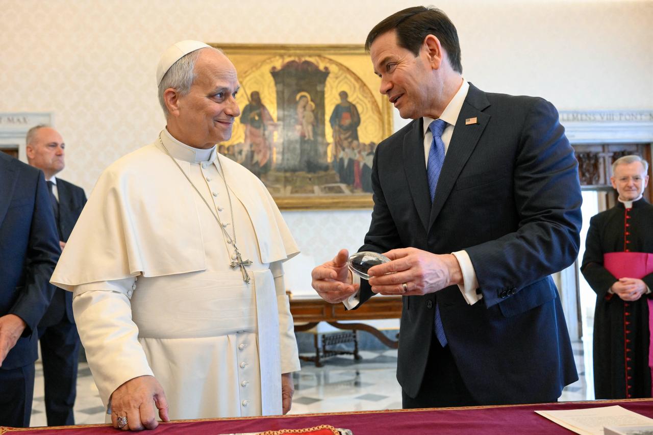 This photo taken and handout on May 7, 2026 by The Vatican Media shows Pope Leo XIV during a private audience with US Secretary of State Marco Rubio in The Vatican. (AFP Photo)