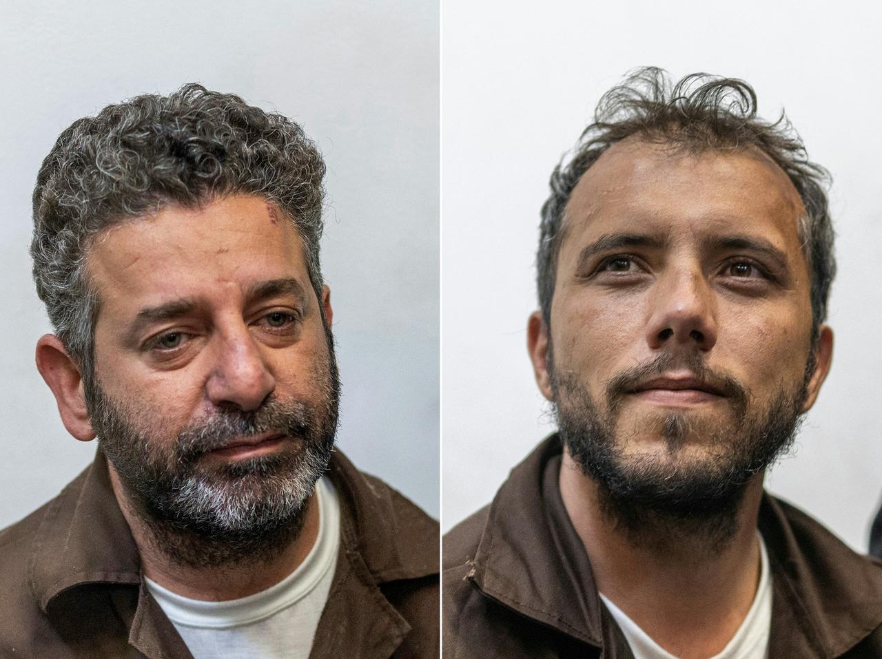 (COMBO) This combination of file pictures created on May 9, 2026 shows Spanish activist Saif Abu Keshek (L) and Brazil's activist Thiago Avila arriving in court, in the Israeli coastal city of Ashkelon on May 5, 2026. (AFP Photo)