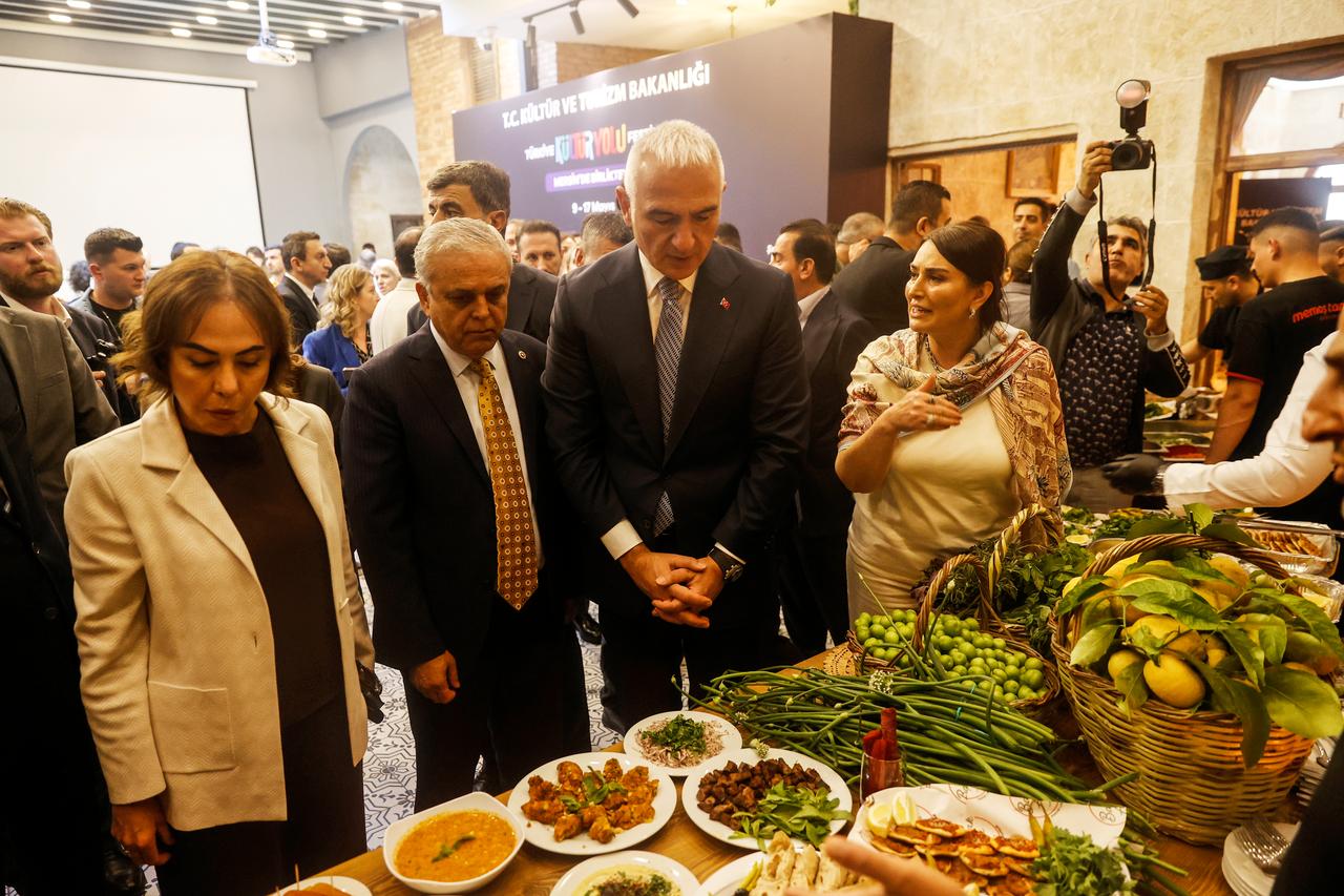 A wide selection of regional dishes, including geographically indicated specialties, is showcased at the “Taste Point” as part of the Mersin Culture Route Festival in Mersin, Türkiye, May 9, 2026. (AA Photo)