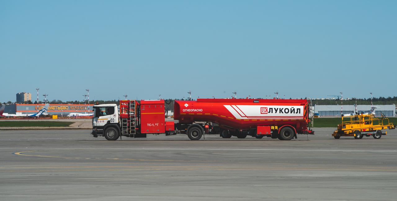 A Lukoil fuel tanker moves across the apron at Sheremetyevo International Airport in Moscow, Russia, May 11, 2021. (Adobe Stock Photo)
