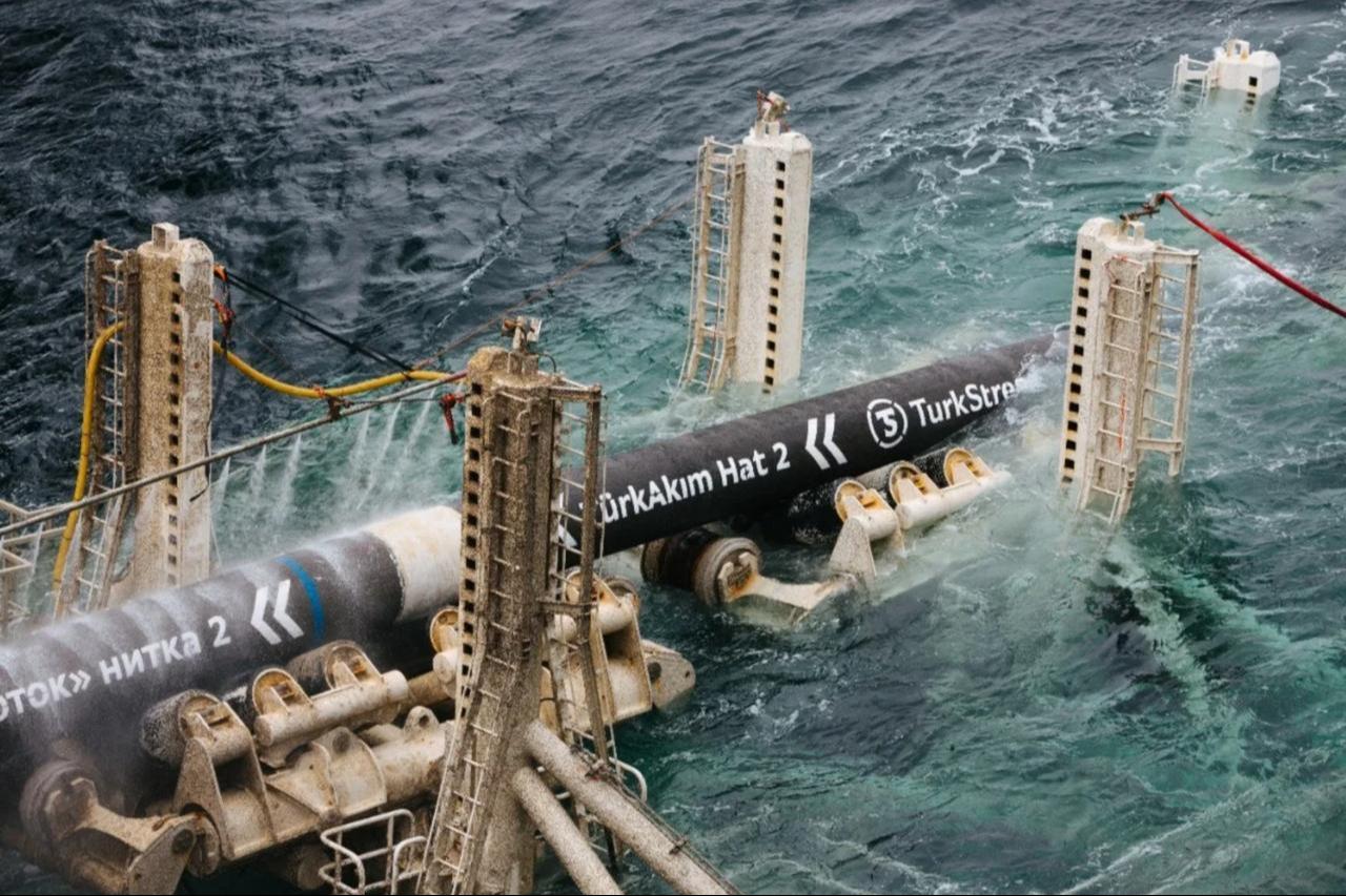 A section of the TurkStream pipeline is laid offshore in the Black Sea. (Photo via TurkStream)