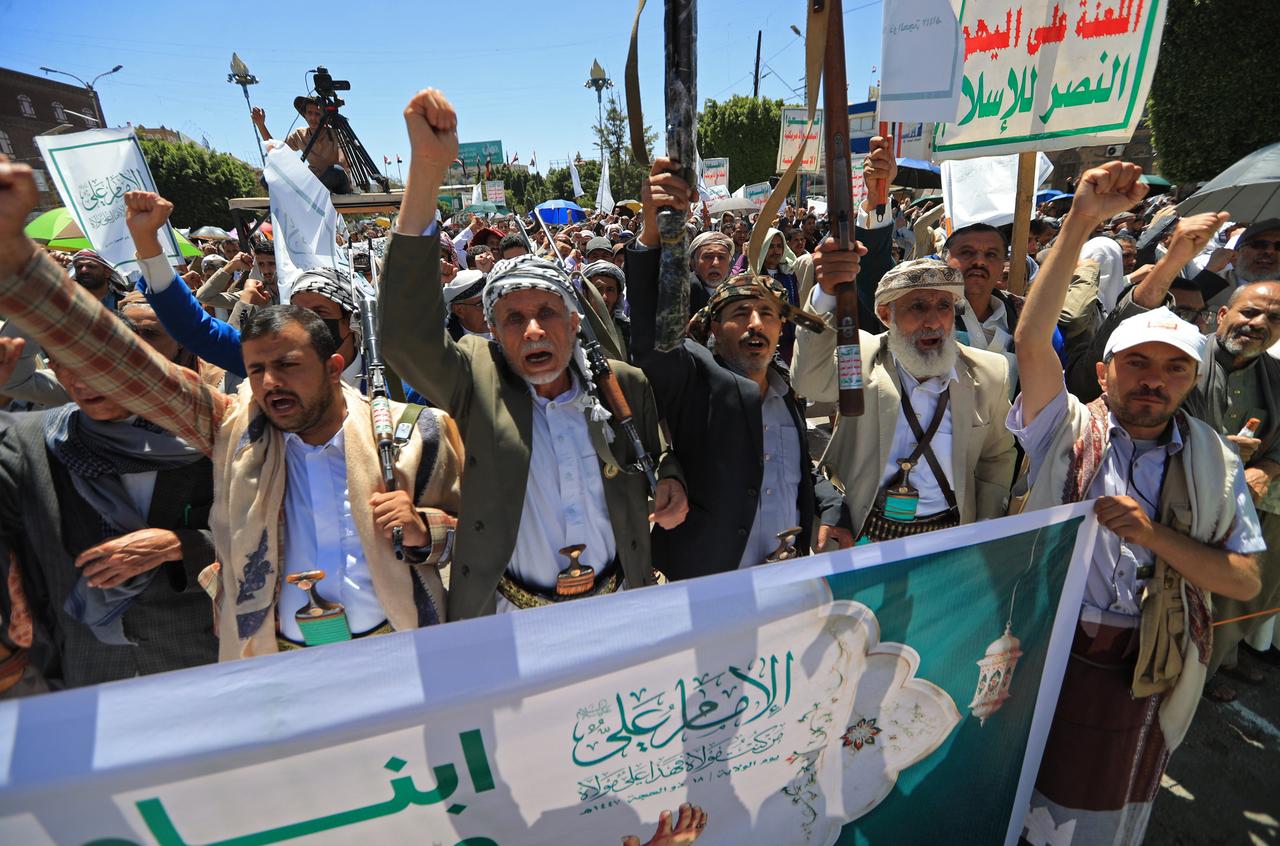 Supporters of Yemen's Shiite Houthis commemorate Eid al-Ghadir in Sanaa on June 4, 2026. (AFP Photo)