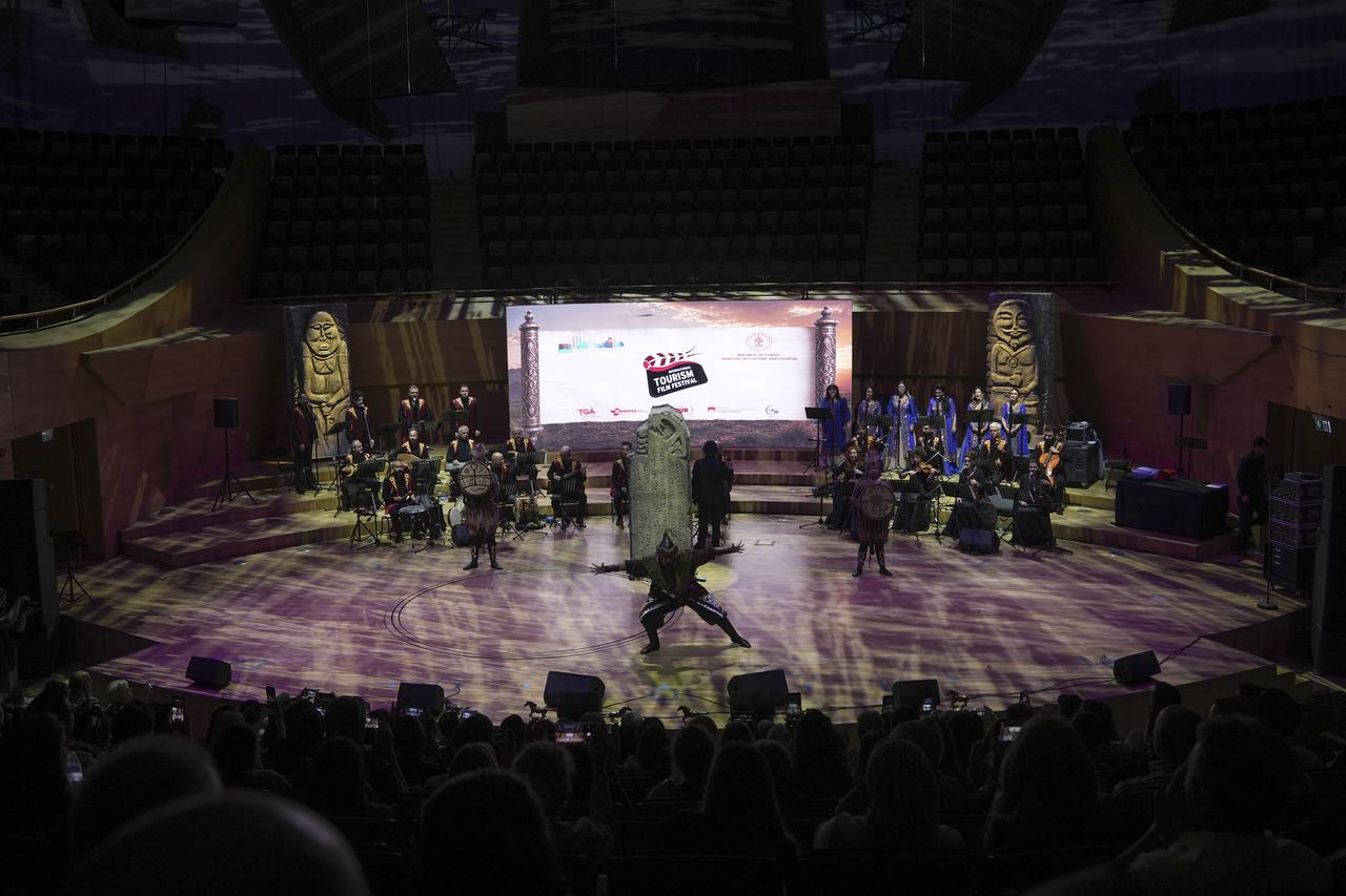 The Turkic World Dance and Music Ensemble performs during the 10th International Tourism Film Festival Awards ceremony at CSO Ada Ankara in Ankara, Türkiye. (AA Photo)