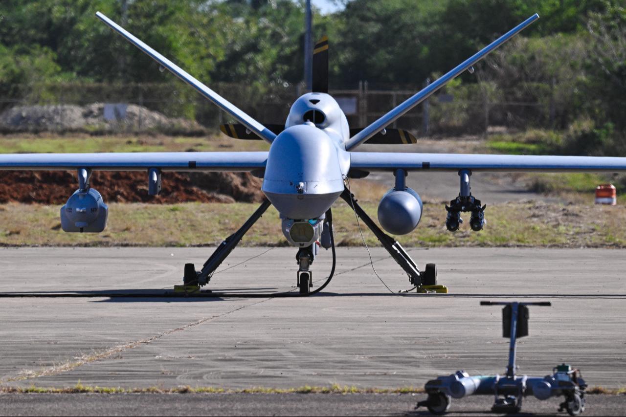 A US Air Force MQ-9 Reaper drone sits on a tarmac at Rafael Hernandez Airport in Aguadilla, Puerto Rico, on December 18, 2025. (AFP Photo)