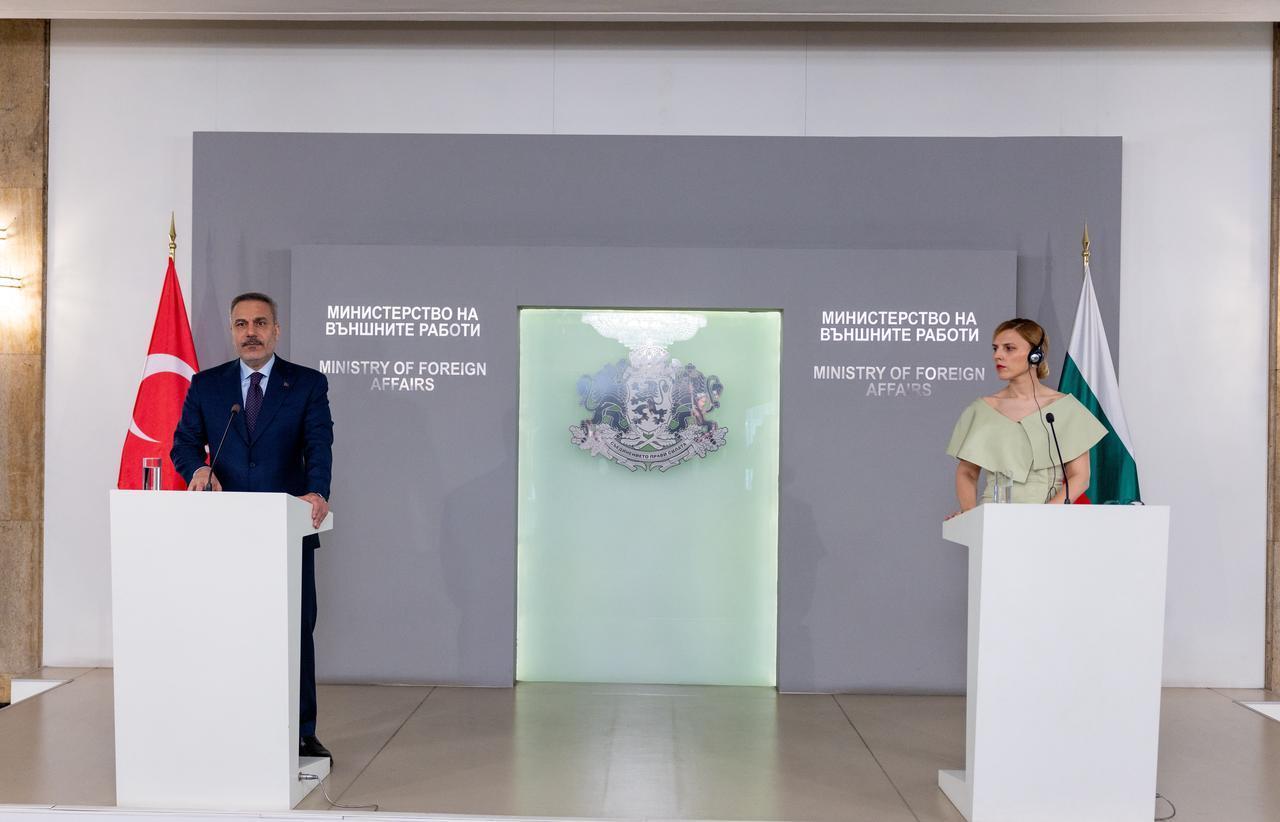 Turkish Foreign Minister Hakan Fidan (L) and Bulgarian Foreign Minister Velislava Petrova-Chamova (R) hold a press conference in Sofia, Bulgaria, June 11, 2026. (AA Photo)