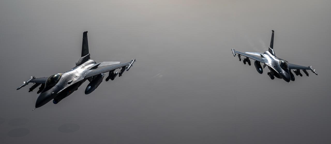 U.S. Air Force F-16 Fighting Falcon aircraft fly in formation in the U.S. Central Command area of responsibility, May 25, 2026. (Photo via U.S. Air Force)
