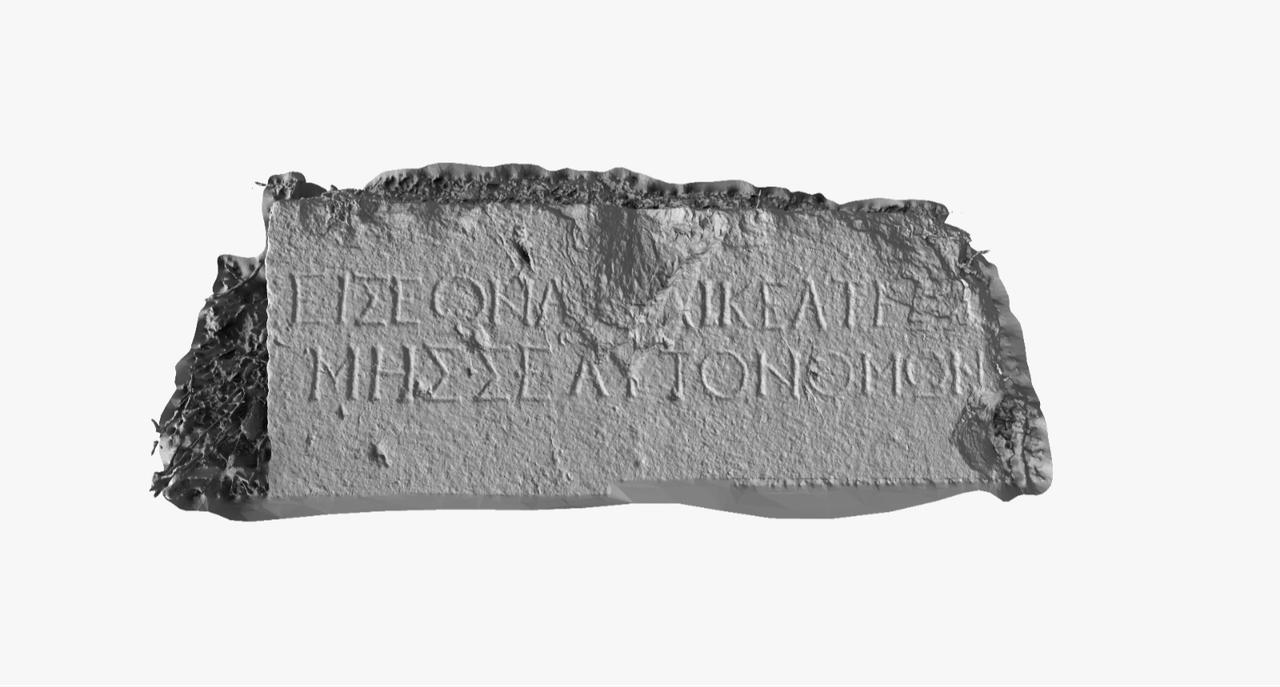 A digitally modeled inscription block from ancient Termessos in Antalya, southern Türkiye. (AA Photo)