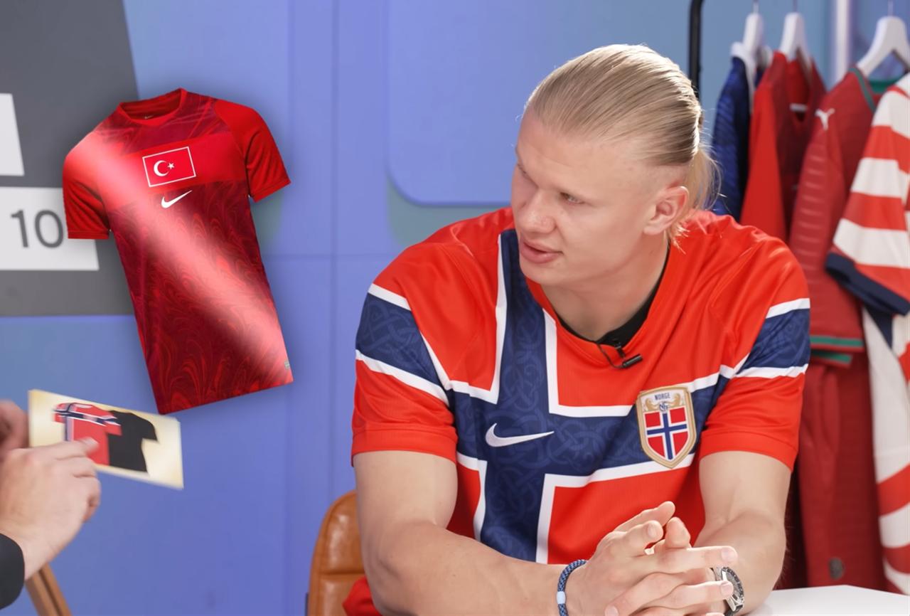 Erling Haaland reviews Türkiye’s national team jersey in a YouTube video published by football content creator John Nellis, June 10, 2026. (Photo via YouTube/@JohnNellis)