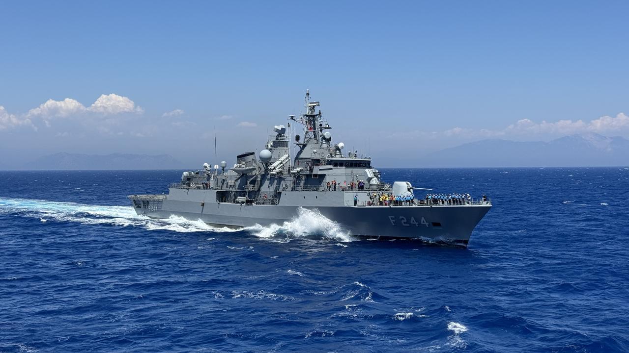 TCG Barbaros (F-244) frigate of the Turkish Navy, as part of the Denizkurdu-2/2026 Exercise, in Mugla, Türkiye, on June 7, 2026. (AA Photo)
