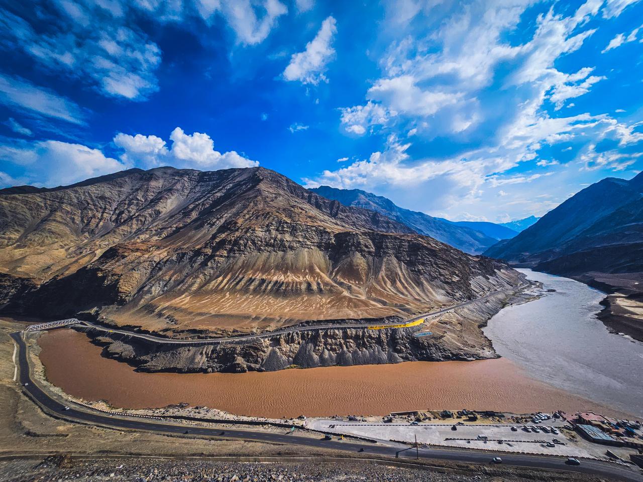 Sangam point or Confluence of River Zanskar and Indus in Ladakh, India. (Adobe Stock photo)