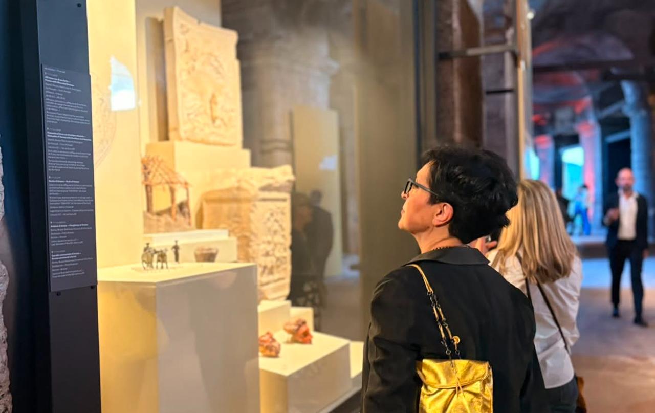Visitors attend the opening of the “Troy and Rome: Myths, Legends and Stories of the Ancient Mediterranean” exhibition at the Colosseum Archaeological Park in Rome, Italy, June 11, 2026. (Photo by Türkiye Today team)