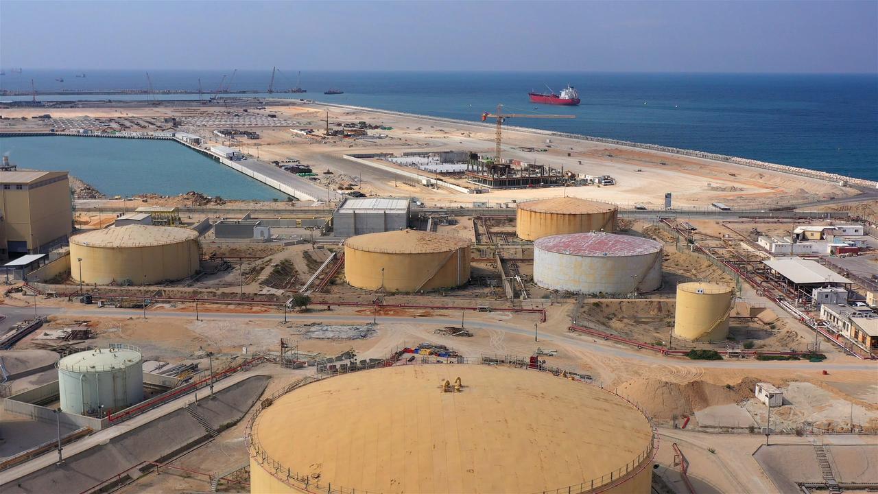 Aerial view of fuel storage tanks and port infrastructure along the Mediterranean coast in Israel. (Adobe Stock Photo)