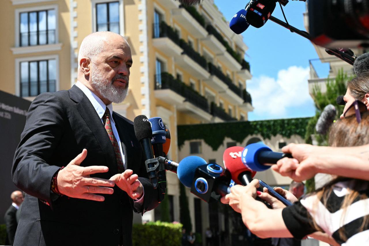 Albanian Prime Minister Edi Rama makes a press statement ahead of the EU-Western Balkans Summit at Porto Montenegro in Tivat, June 5, 2026. (AFP Photo)