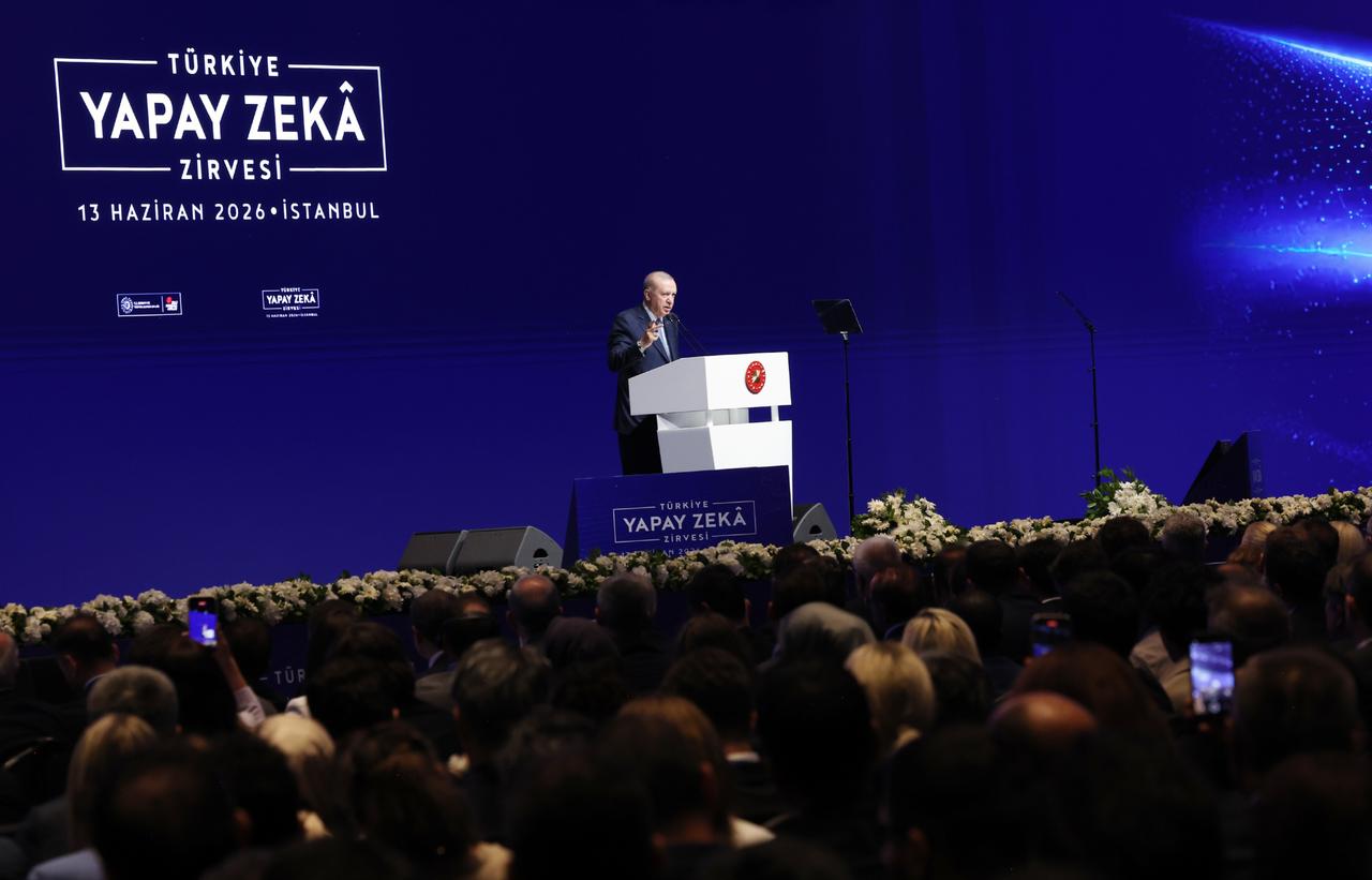 President Recep Tayyip Erdogan speaks during the “Turkiye Artificial Intelligence Summit” at Rixos Tersane in Beyoglu, where the Türkiye’s Artificial Intelligence Vision and Action Plan unveils on June 13, 2026, in Istanbul, Türkiye. ( TUR Presidency / Murat Kula - Anadolu Agency )