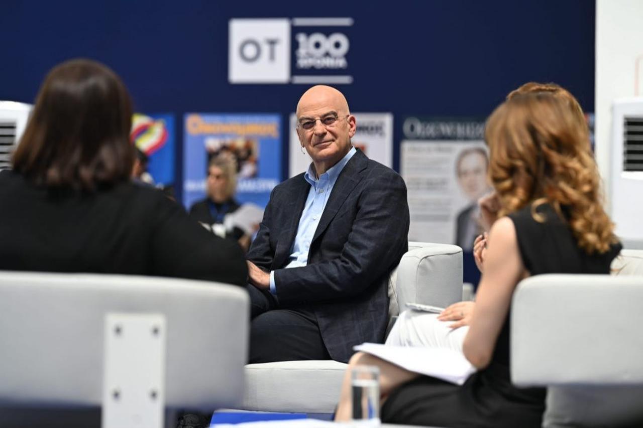 Greek Defense Minister Nikos Dendias speaking at "7th OT FORUM ", June 11, 2026. (Photo via Information Directorate/Ministry of National Defense/Nikos Panagiotopoulos)