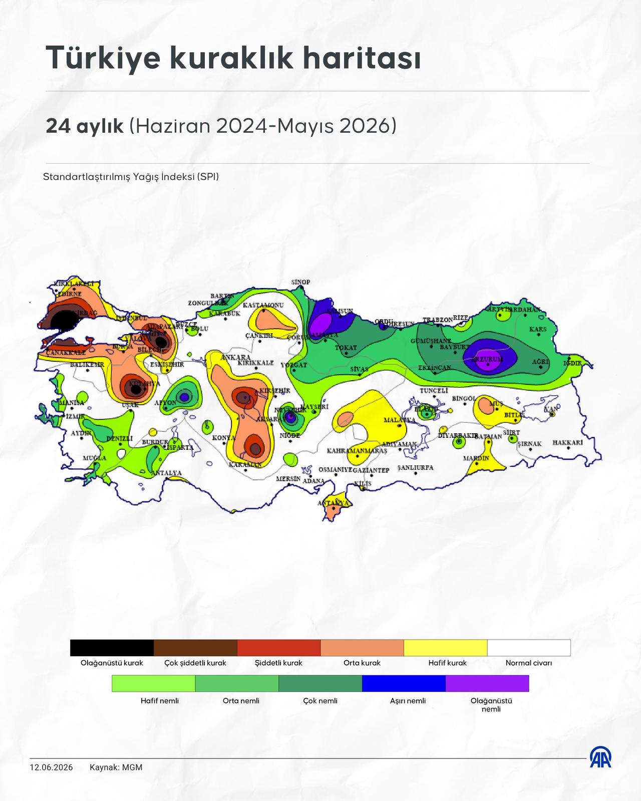 24-Month Drought Analysis Map of Türkiye. (AA Photo)