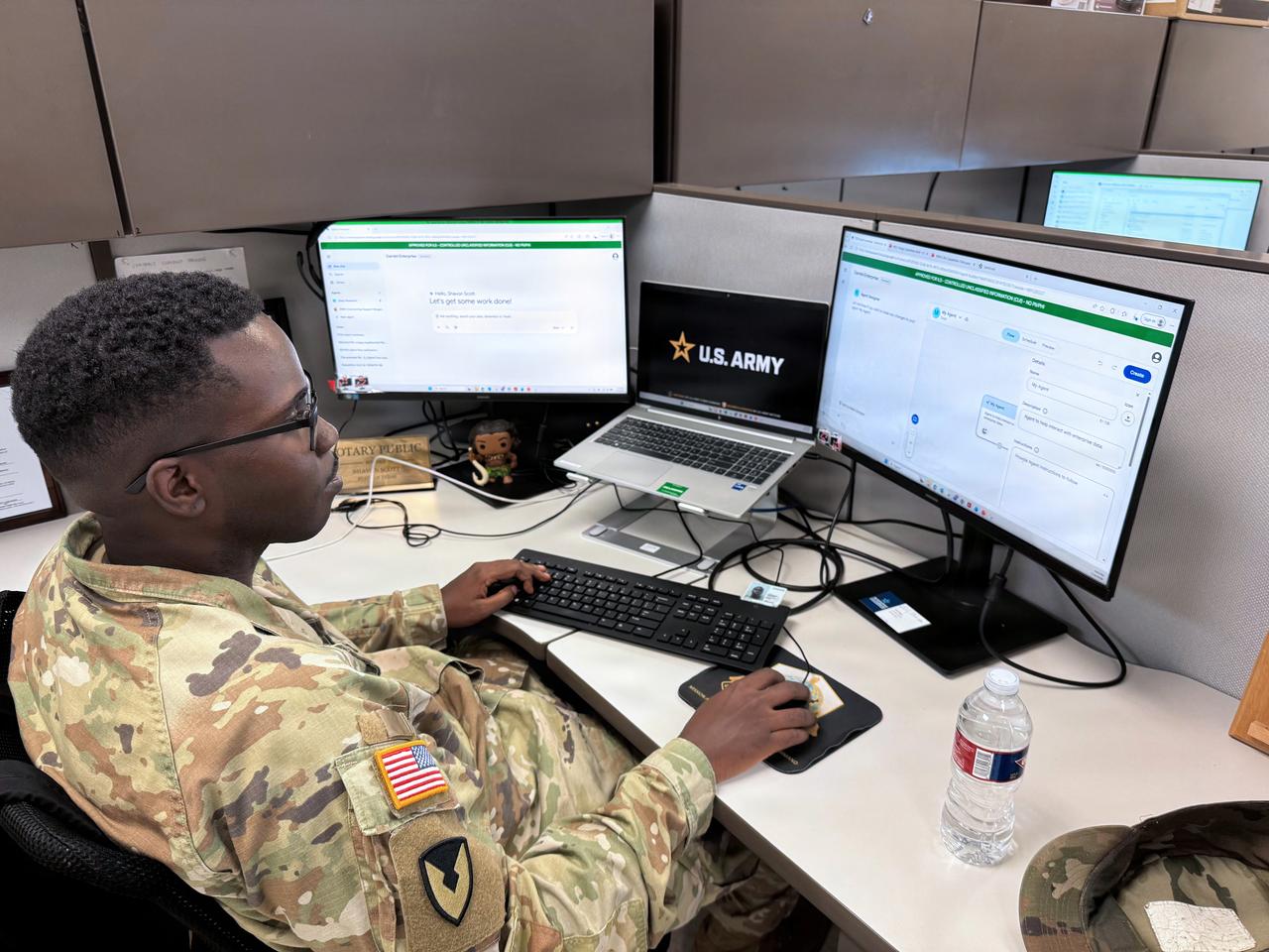 A Contracting Officer at the Contracting Support Section uses GenAI to streamline contract support. (Photo via U.S. Army)