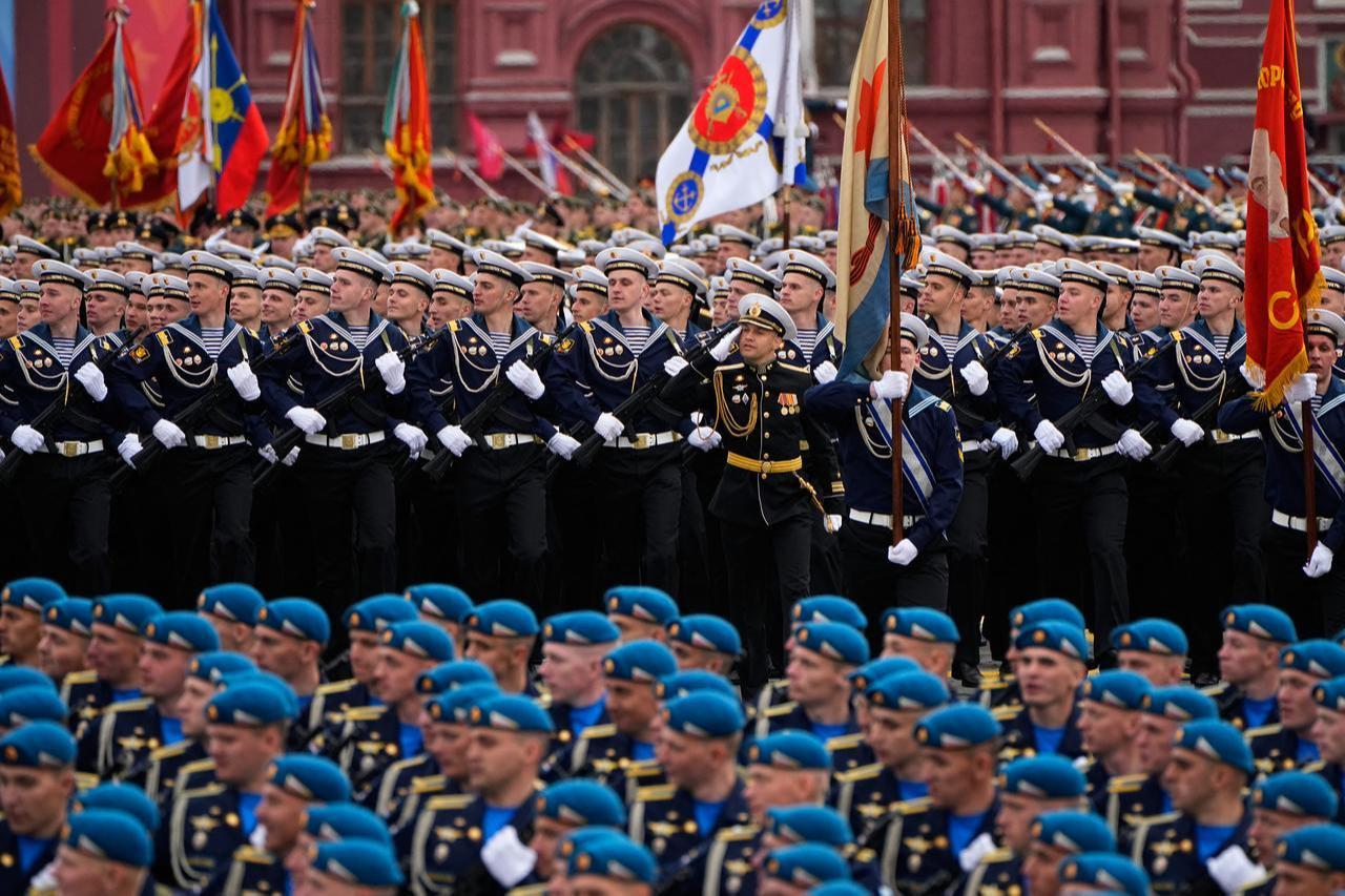 Russian servicemen march on Red Square during the Victory Day military parade in central Moscow on May 9, 2026. (AFP Photo)