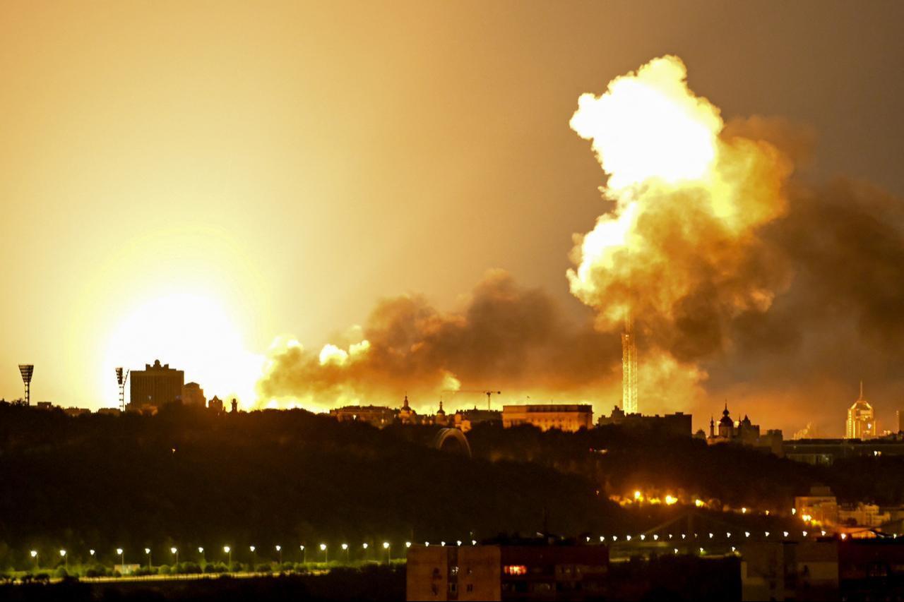 This photograph shows an explosion during drone and missile attacks in Kyiv on June 2, 2026. (AFP Photo)