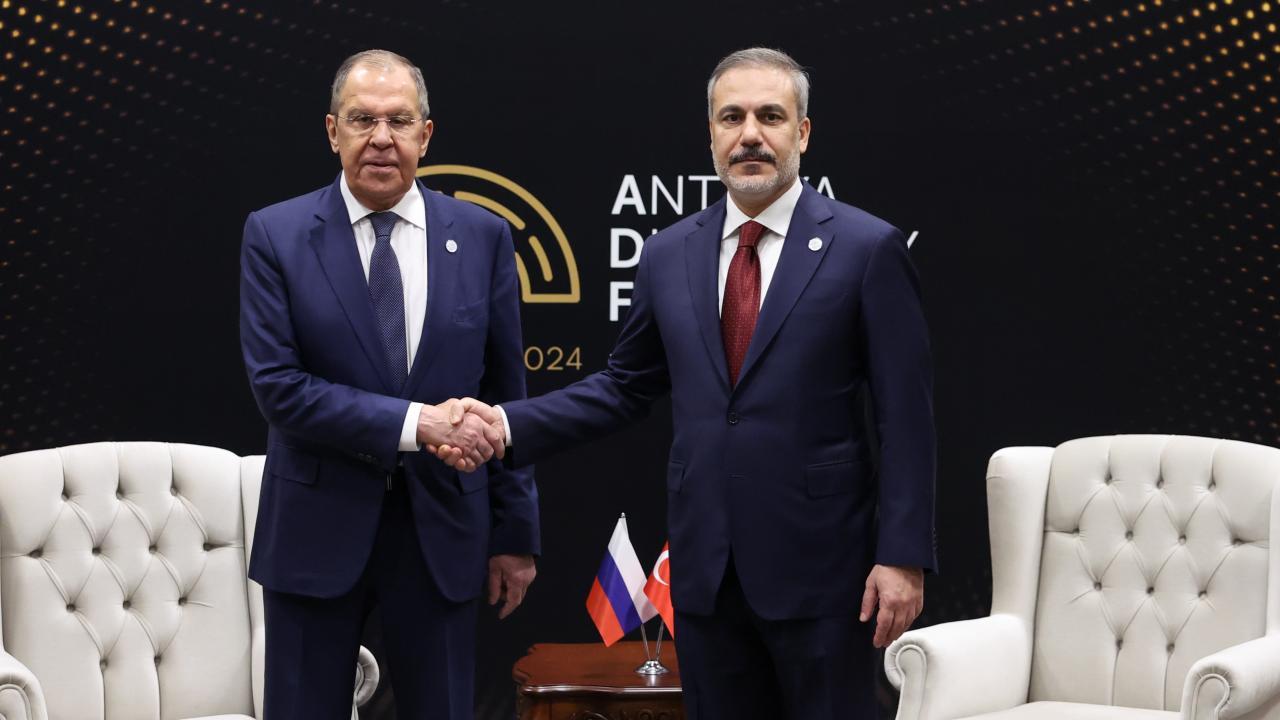 Turkish Foreign Minister Fidan in Antalya with his Russian counterpart Sergey Lavrov, March 1, 2024. (AA Photo)