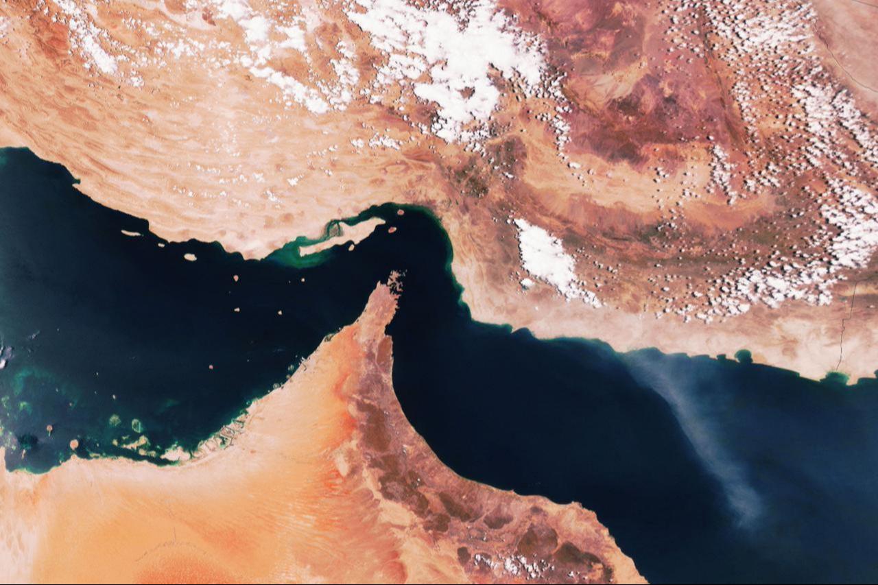 Satellite view of the Persian Gulf and Gulf of Oman, connected by the Strait of Hormuz. (Adobe Stock Photo)