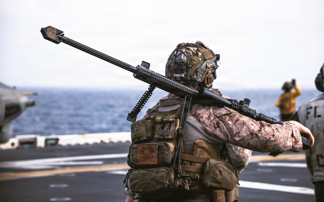 A U.S. Marine prepares to load onto a UH-1Y Venom during aerial sniper and close air support training in the U.S. Central Command area of responsibility, May 31, 2026. (Photo via U.S. Marine Corps)