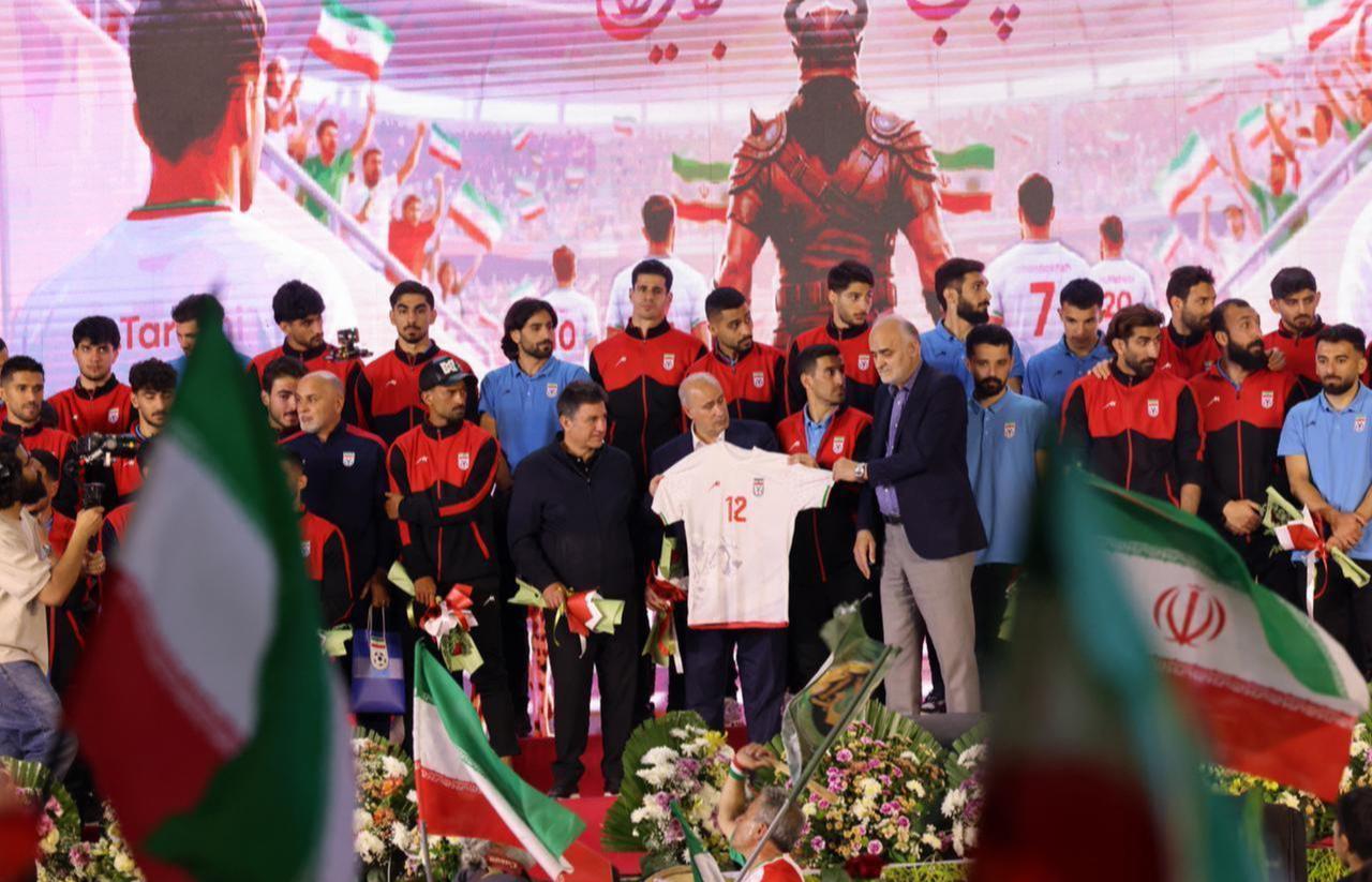 Members of Iran's national football team attend a farewell ceremony ahead of their departure for the 2026 FIFA World Cup, in Tehran, May 13, 2026. (AFP Photo)