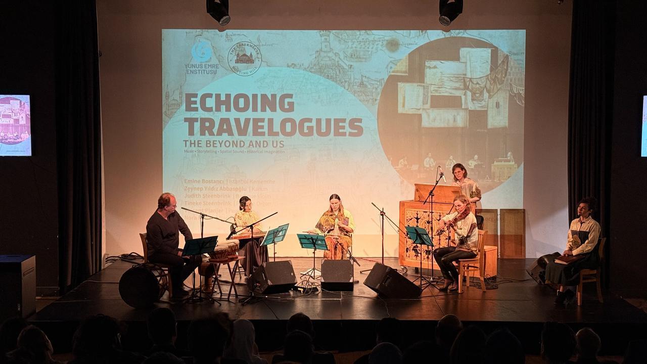 Musicians perform during the U.K. premiere of “Echoing Travelogues: The Beyond and Us,” organized by the London Yunus Emre Institute at The Tabernacle in London, UK. (AA Photo)