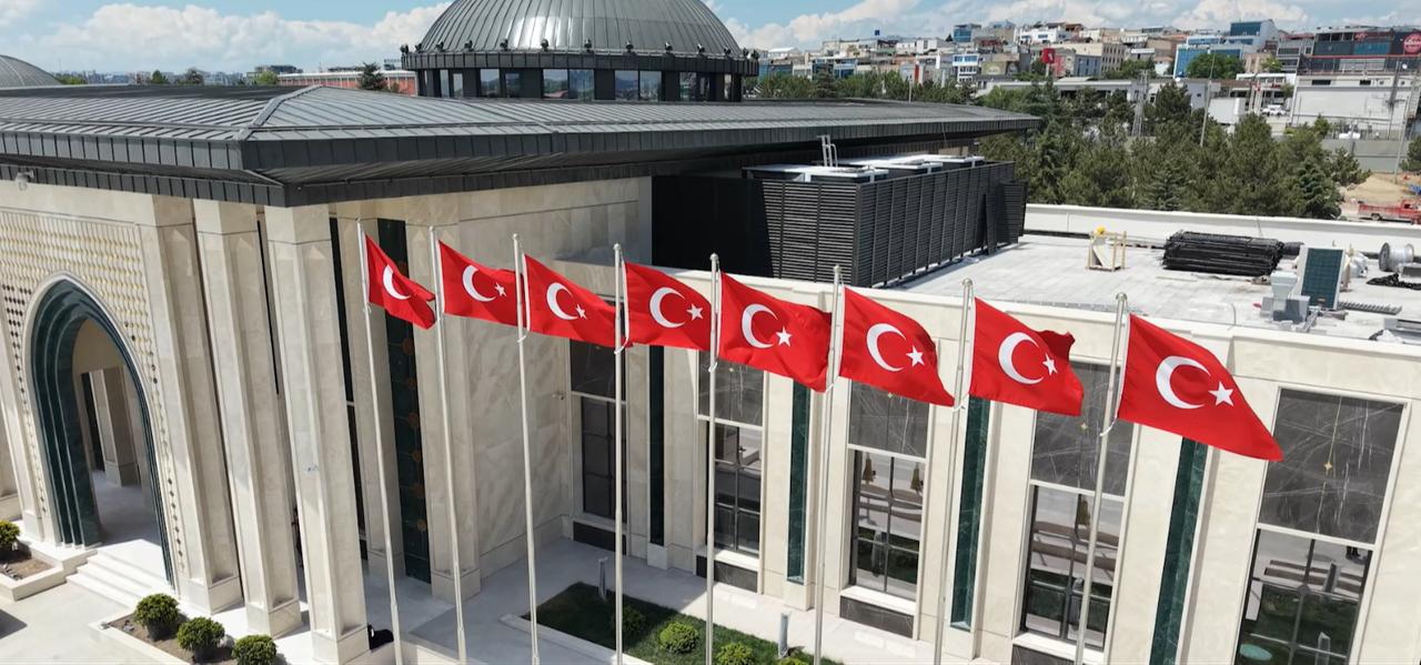 Turkish flags fly outside the newly completed State Guesthouse at Ankara Airport in Ankara, Türkiye, June 13, 2026. (AA Photo)