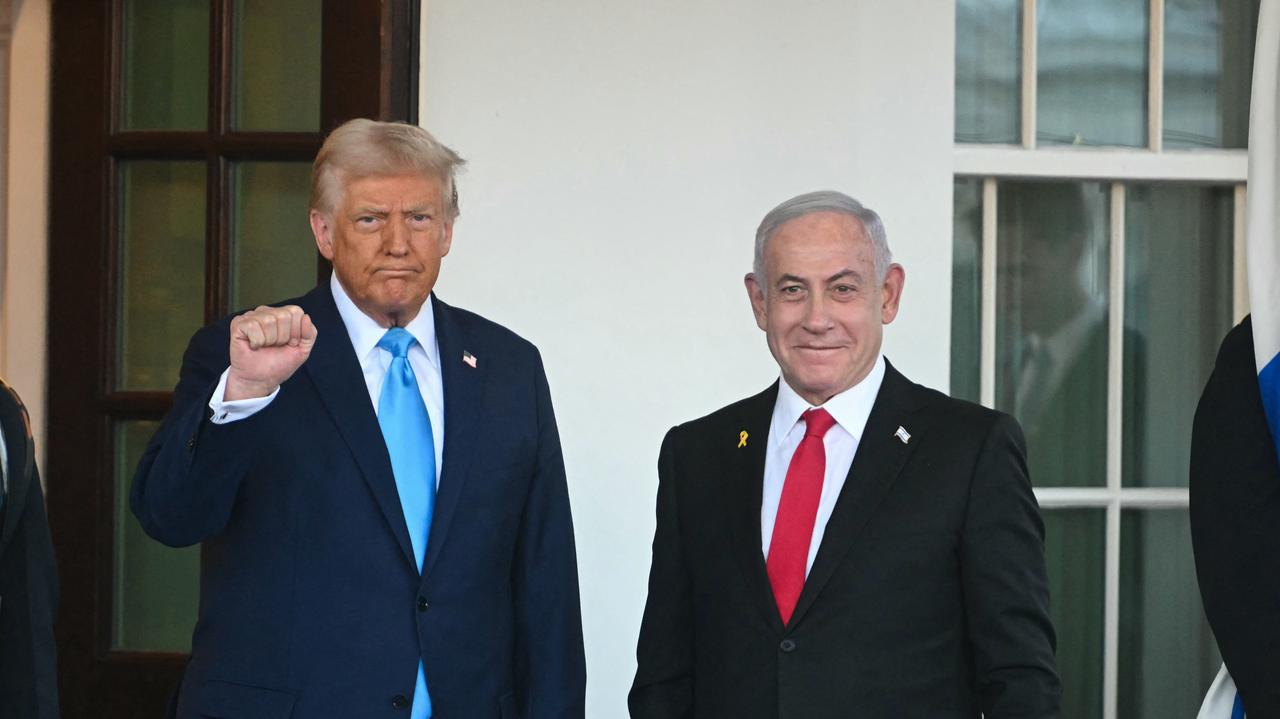 US President Donald Trump greets Israel's Prime Minister Benjamin Netanyahu as he arrives at the North Portico of the White House in Washington, DC, Feb. 4, 2025. (AFP Photo)