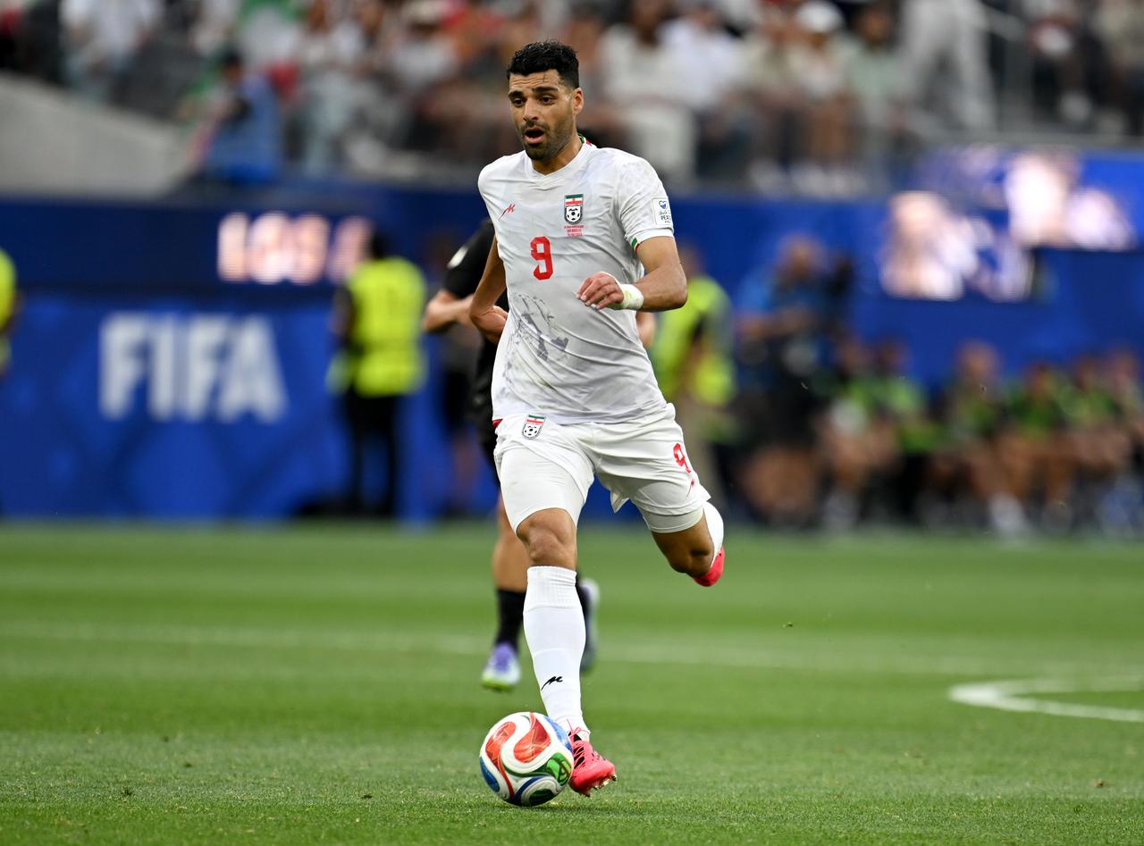 Mehdi Taremi of Iran is in action during the 2026 FIFA World Cup First Stage Group G match between IR Iran and New Zealand at the Los Angeles Stadium (SoFi Stadium) in Inglewood, California, United States, June 15, 2026.  (AA Photo)