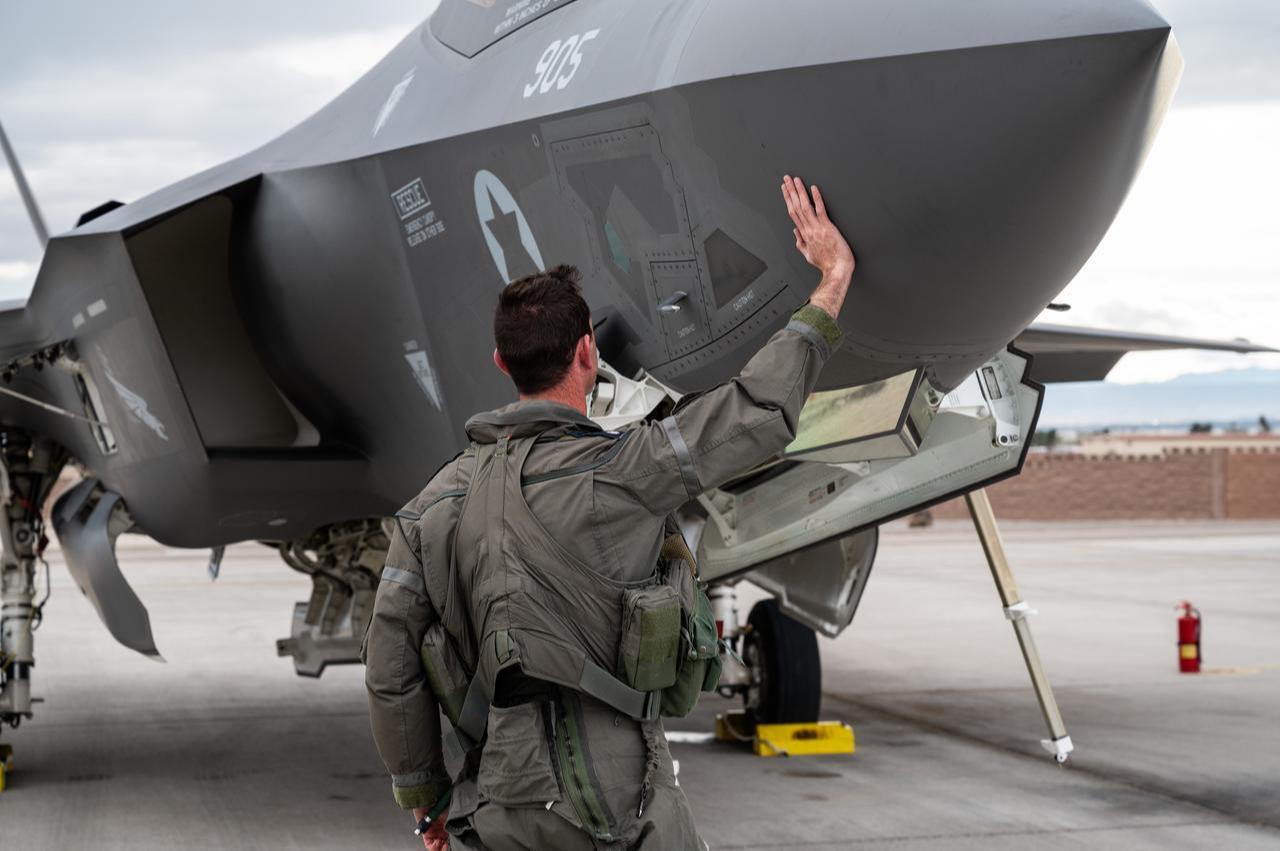 An Israeli Air Force pilot prepares an F-35I Adir for takeoff prior to a Red Flag-Nellis 23-2 mission at Nellis Air Force Base, Nevada, March 15, 2023. (Photo via U.S. Air Force)