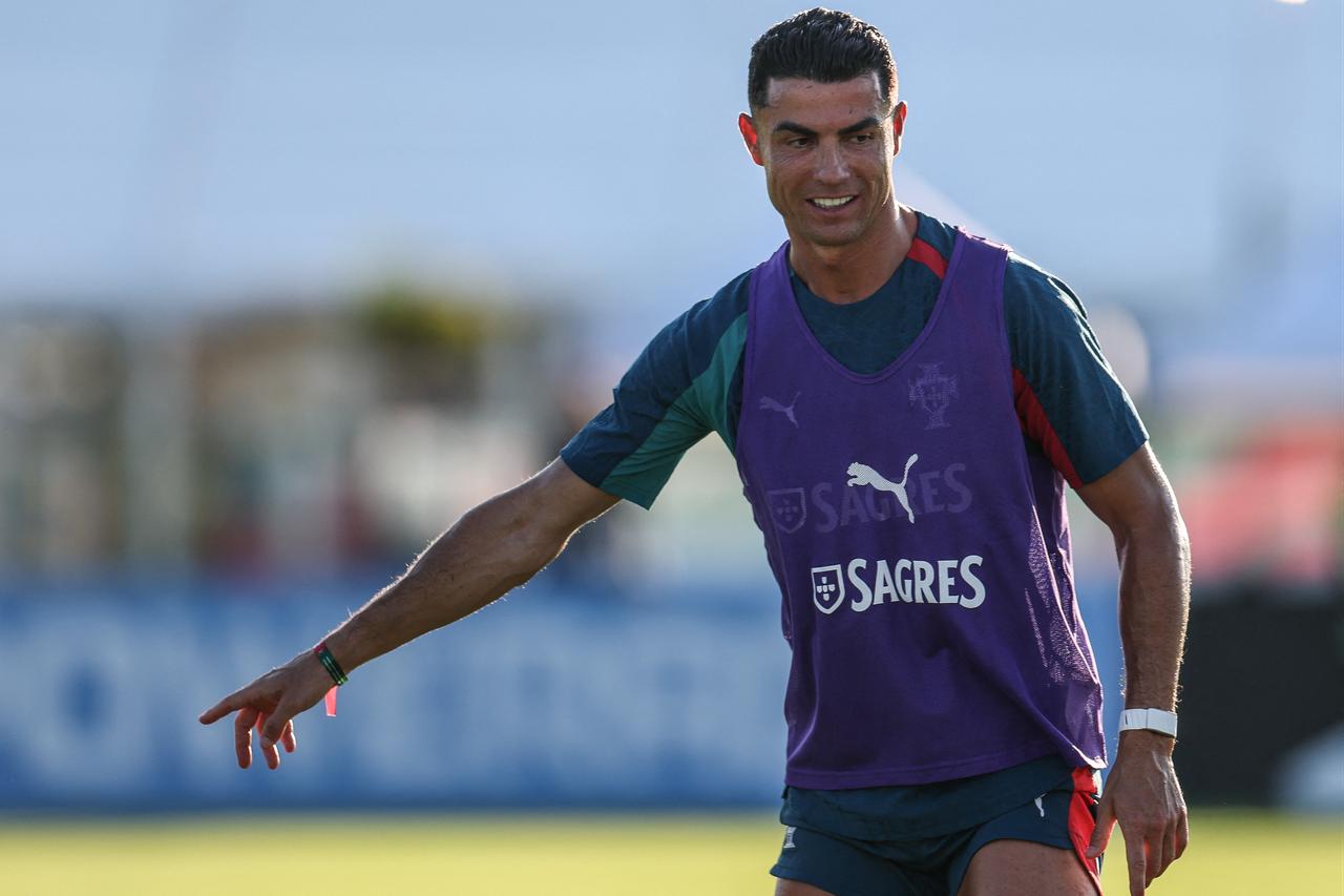 Portugal's forward #07 Cristiano Ronaldo takes part in a training session during the FIFA 2026 World Cup football tournament at Gardens North County District Park in West Palm Beach, Florida on June 13, 2026. (AFP Photo)