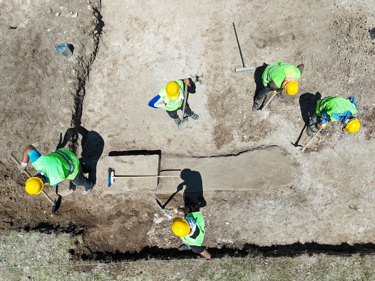 An aerial view of ongoing archaeological excavations at the North Temple of the ancient city of Blaundos in Usak, Türkiye, June 16, 2026. (AA Photo)