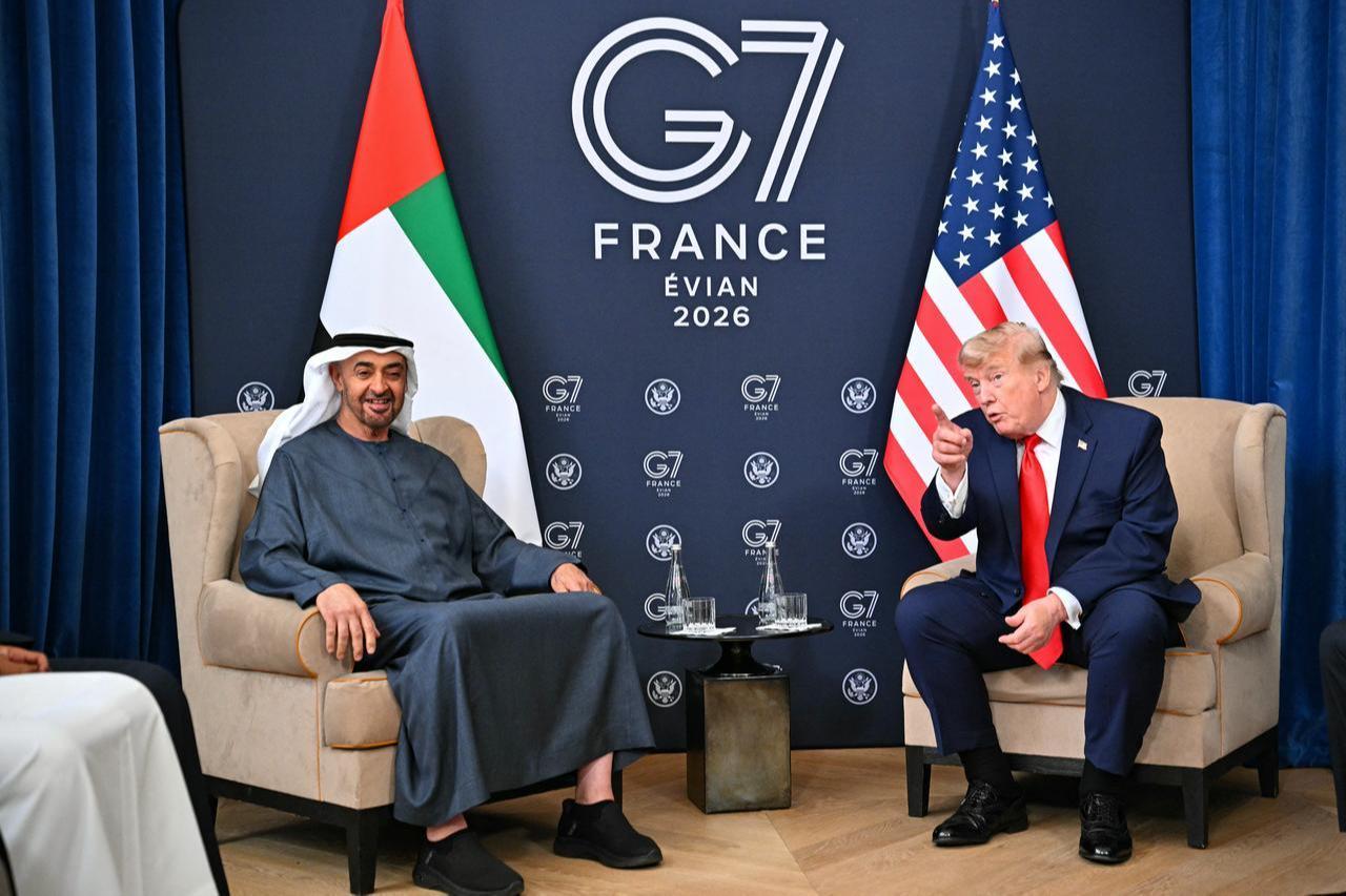 US President Donald Trump attends a bilateral meeting with UAE's President Sheikh Mohamed bin Zayed al-Nahyan during the G7 summit, in Evian, eastern France, June 16, 2026. (AFP Photo)