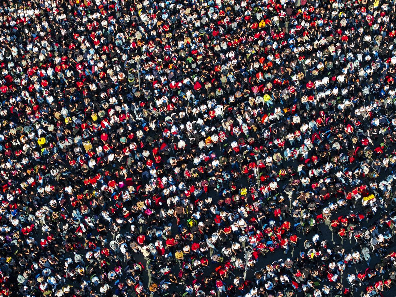 An aerial view of Turkish football fans gathering at Uskudar district of Istanbul, Turkiye on June 14, 2026. (AA Photo)
