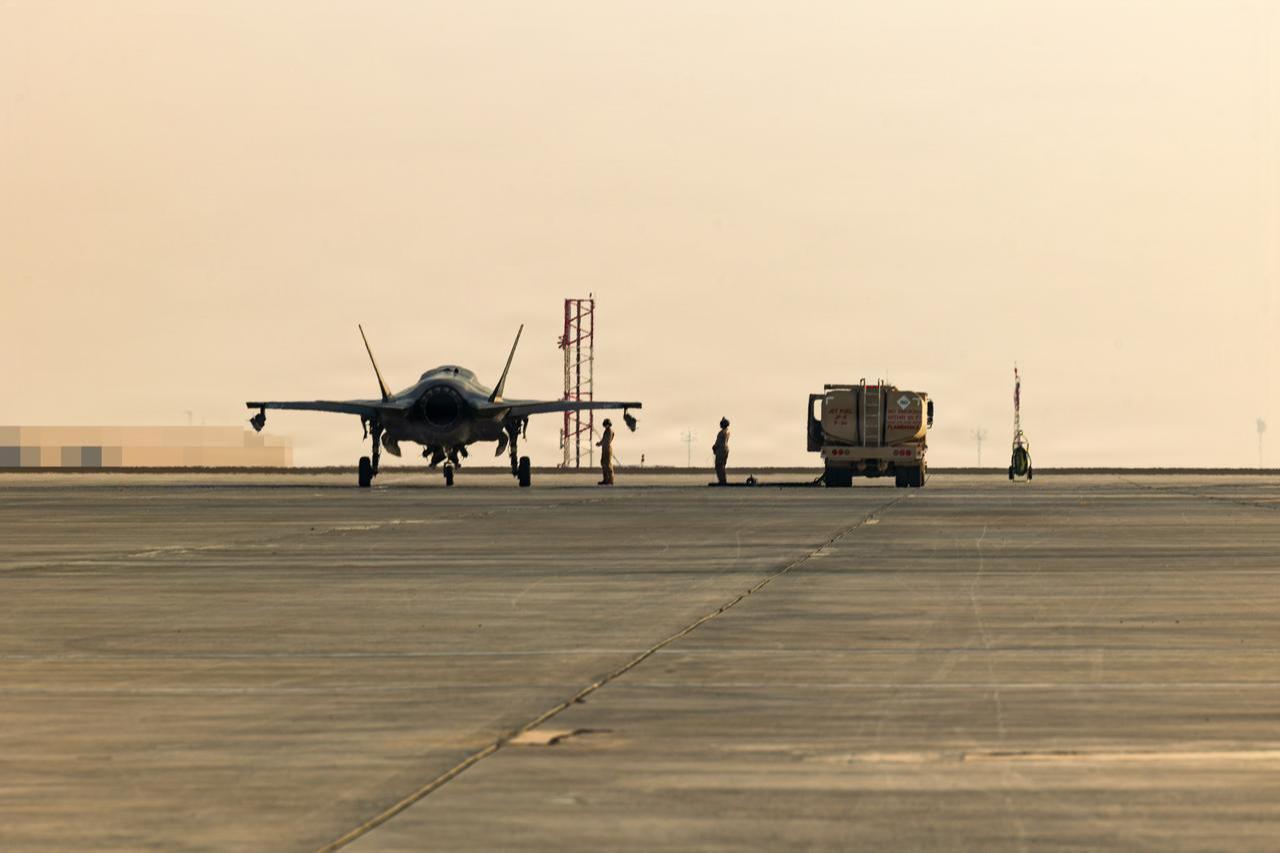 U.S. Marines refuel an F-35B Lightning II at a forward arming and refueling point in the U.S. Central Command area of responsibility, May 26, 2026. (Photo via U.S. Marine Corps)